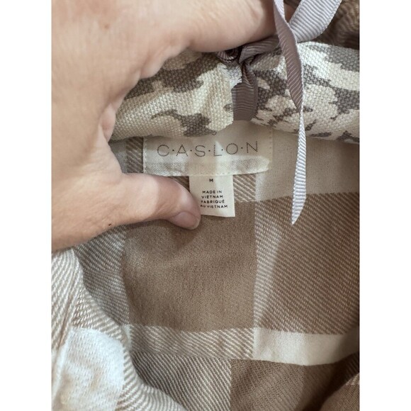 Casalon Beige Brown Flannel Button Up Blouse Medium Buffalo Preppy Rustic NEW - Picture 2 of 5